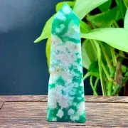 55G Natural green Sakura agate tower crystal quartz column mineral Reiki