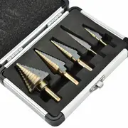 Titanium Steel Cone HSS Step Drill Bits Set Kit Hole Cutter And Aluminum Case - 5pcs