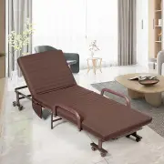 CostwayFolding Single Guest Bed with Mattress &amp; Metal Frame-Coffee