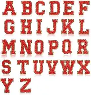 Suesacy 26 Piece Self Adhesive Chenille Letter Patches Varsity Letter Patches A-Z Glitter Iron on Alphabet Patches Red Easy to Use 5.5cm