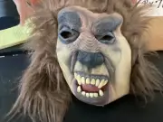 Used Ugly Halloween Monster Rubber Mask with Pointy Ears and Hair