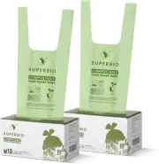 SUPERBIO 13 Gallon Handle Tie Compostable Food Waste Bags, 30 Count, 2 Pack,