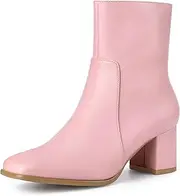 [Allegra K] Women's Square Toe Side Zip Block Heel Ankle Boots