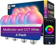 Smart Wi-Fi Light Bulb Multicolor E27, 60W Equivalent LED with Preset Scenes, Schedule & Timer, Sunrise/Sunset Modes, Voice & App Control, Away Mode, No Hub, Pack of 4