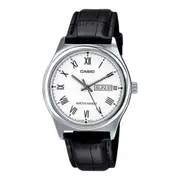 Casio Men's MTP-V006L-7BUDF Analog Leather Watch Black Silver Original