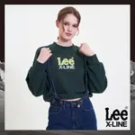 【X-LINE】LEE 女款 撞色LOGO長袖圓領大學T/厚T 深綠