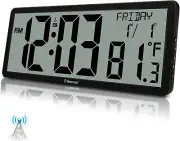 14.3" Battery Operated Atomic Wall Clock, Large Digital Display, Jumbo Digits