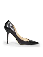 Black Pointed Toe Leather High Pumps