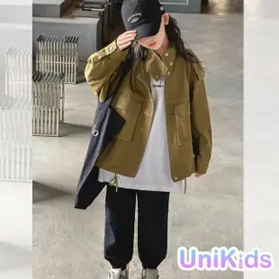 【UniKids】現貨不用等 中大童立領工裝長袖外套 秋季夾克 女大童裝 CVYY391(卡其)