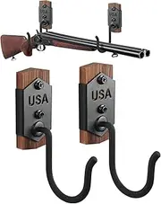 VIEWAY Horizontal Gun Rack Wall Mount Hook for Rifle, Shotgun Bow Storage Display Hangers, Solid Wood Heavy Duty Steel -MK886A