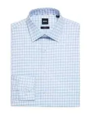 Boss L47315 Blue Hank Kent Slim Fit Check Button Front Dress Shirt Size 39/M