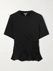 [LOEWE] LOEWE - Draped Cotton-blend Jersey T-shirt - Black - small small Black
