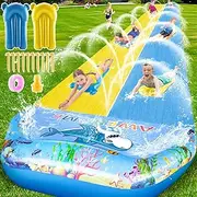 VEEST 33 FT Extra Long Water Slides for Kids Adults, Giant Double Lawn Water Slip Heavy Duty with 2 Bodyboards, Summer Water Slides Toys with Crash Pad for Backyard Outdoor