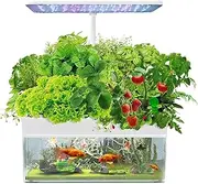 Hydroponics Growing System with Aquaponic Fish Tank,Indoor Smart Hydroponics & Eco Fish Tank,Herb Garden Kit with LED Light, Silent Water Pump, Adjustable Height, Automatic Timer