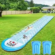 Aiotvei 30ft Slip Splash and Slide, Heavy Duty Lawn Water Slide, Extra Long Slip Water Slides with 2 Bodyboards