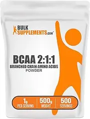 BulkSupplements.com BCAA 2:1:1 Powder - Branched Chain Amino Acids, BCAA Supplement, BCAAs Amino Acids Powder - Unflavored & Gluten Free, 1000mg per Serving, 500g (1.1 lbs) (Pack of 1)