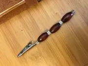 Bug's Homemade Beaded Designer Roach Clip 4” Long - Reddish Brown/Silver