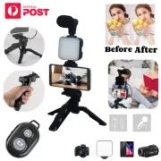 Selfie Stand Tripod Holder LED Fill Light Microphone Smartphone Vlogging Kit AU