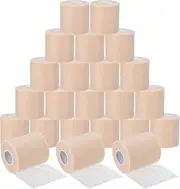 uxcell 24 Pack Foam Sports Pre-Wrap Athletic Tape Sports Elastic Wrap 30 Yard Breathable Bandage Rolls Tennis Racquet Grip Tape Cushion Wrap for Hair Ankles Wrist, Beige