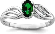 [JewelryWeb] 925 Sterling Silver Polished Created Emerald Ring Band Style-Ring for Women