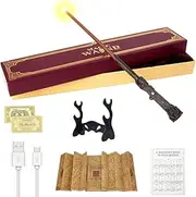 Harry Potter 38CM Light Up Wand, USB Charging, Magic Wand with Gift Box, Spell Card, 2 Station Tickets, Map, USB Cable, Wand Holder, Perfect for Kids, Cosplay, Parties