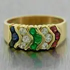 1.20Ct Round Cut Lab Created Sapphire Emerald Ruby Ring 14K Yellow Gold Plated