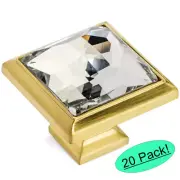 *20 Pack* Cosmas Brushed Brass & Clear Glass Square Cabinet Knobs #5883BB-C