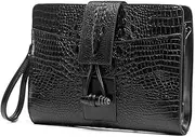 [NIGEDU] Fashion Men Clutch PU Leather Crocodile Pattern Crossbody Shoulder Bags Envelope Clutches with Wrist Strap