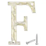 House Address Letter, 5.5 Inch Cast Iron Vintage Letter-F for Sign, White & Gold