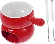 Didiseaon 1Set Practical Chocolate Fondue Melting Pot Ceramic Cheese Pot with Candle Holder Includes Forks for Home and Parties Safe and Design