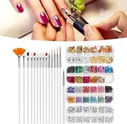 Full Set Nail Art Tools with Double Head Rhinestone Drill Pen Nail Brushes and Painting Accessories for DIY Manicure
