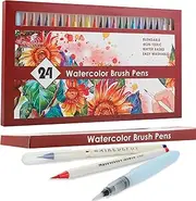 MAIKEDEPOT Watercolor Brush Pens, 24 Colors Flexible Real Nylon Brush Tip Pens for Watercolor Painting, with 1 Blending Brush, Online Tutorial Video for Artists and Beginner Drawing(24 Colors)