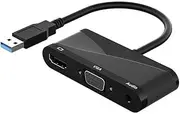 Replacement USB3.0 to HDMI VGA 3.5 Audio Splitter Adapter 1 in 3 Out External Graphics Card Compatible Computer Host Laptop External HDMI TV Monitor Projector Cable Converter 1080P