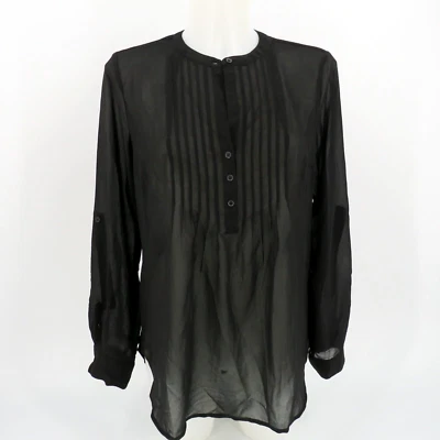Old Navy Women's Black Long Sleeve Pleated Front Sheer Blouse Size Medium