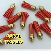BULK 75 Piece Mixed Coral Pink-Orange Suede Tassel Keyring Craft Tassel Bag DIY
