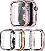 4 Pack Bling Case for Apple Watch SE 2/SE/6/5/4 44mmm, Glitter Rhinestone Diamonds Protective Case with Tempered Glass Screen Protector Replacement Cover for iWatch 2022 (2nd Gen) SE/6/5/4 44mm Women