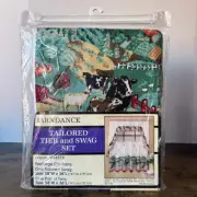 Vtg Kmart Barndance Cows Farmyard Tailored Tier & Swag Set Curtains 58" x 36"