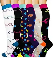 6 Pairs of Compression Stockings, Knee Socks, Support Stockings, Running Socks for Men and Women, Sports, Running, Flight, Travel, Pregnancy, Medical Compression Socks, Mix 01, Small-Medium