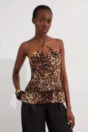 Animal Georgette Crinkle Tiered Halterneck Top