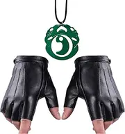 [HJYZY] Spy Lara Cosplay costume Jewelry Set Tomb Rider Necklace Catwomen Fingerless Driving Gloves 2 Pcs, 1, Metal, No Gemstone