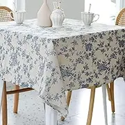 Pastoral Square Tablecloth - 140cm×140cm - Linen Fabric Table Cloth - Washable Table Cover with Dust-Proof Wrinkle Resistant for Restaurant, Picnic, Indoor and Outdoor Dining(Dark Blue)