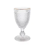 6 pack 8 oz Clear Glass Wine Goblets with Gold Rim and Embossed Diamond Pattern