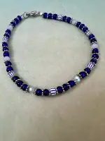 Blue Glass And Silvertone Beaded Bracelet