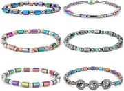 [VALIJINA] 4pcs Hematite Anklet for Women Men - Hematite Stone Anklet Anxiety Relieve Anklet Circle Star Anklets