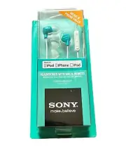 Sony DR-EX12iP Headphones w/Mic Remote Turquoise Blue iPod iPhone Ipad 2010 NOS