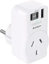 Addtam Europe Travel Adaptor, International Power Plug with 3 USB(2 USB C 1 USB A), AU to EU Travel Essentials Accessories, Type E/F Outlet Adapter Charger for Bali Germany Spain France Greece Iceland