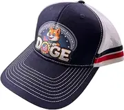[Jeados] D.O.G.E. Classic Trucker Hat – 5-Panel Mid-Profile Snapback Cap – Retro Striped Mesh Back Hat with Heat Transfer Vinyl Logo, Blue, One Size