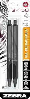 Zebra Pen G-450 Retractable Gel Pen, Black Brass Barrel, Medium Point, Black Ink, 2-Pack (49512)