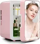 Mini Skincare Fridge with Dimmable LED Mirror - 6 Can/4L Make Up Refrigerator