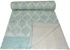 Block Print Queen Cotton Kantha Quilt Block Print Throw Blanket Bedspread